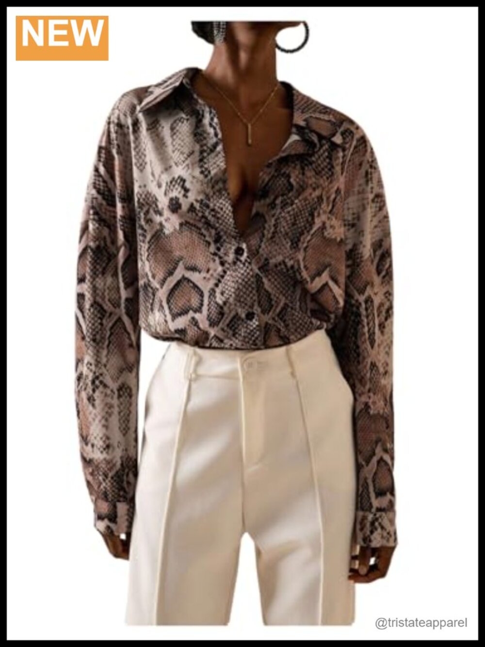 Floerns Women's Snake Print Button Down Shirts Collared Long Sleeve Going Out